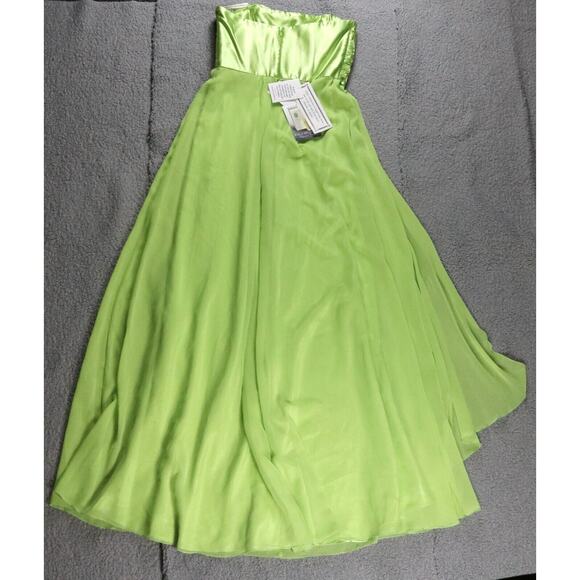 New Gunne Sax Jessica McClintock Dress 7 Green Chiffon Maxi Sequin Strapless - Picture 2 of 9